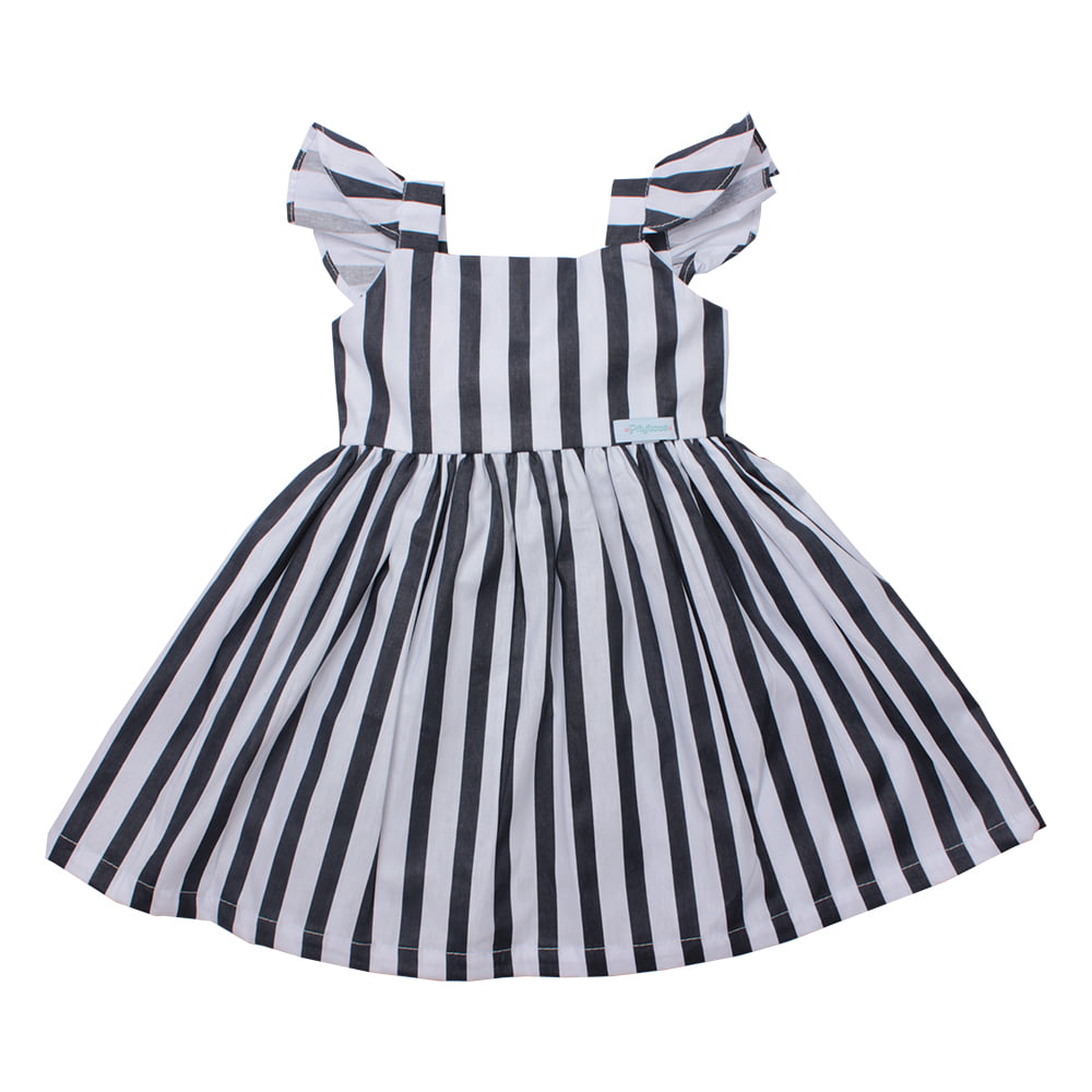 vestido infantil listrado preto e branco