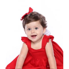 Vestido Infantil Vermelho e Branco Para Menina Algodão Sofia 
